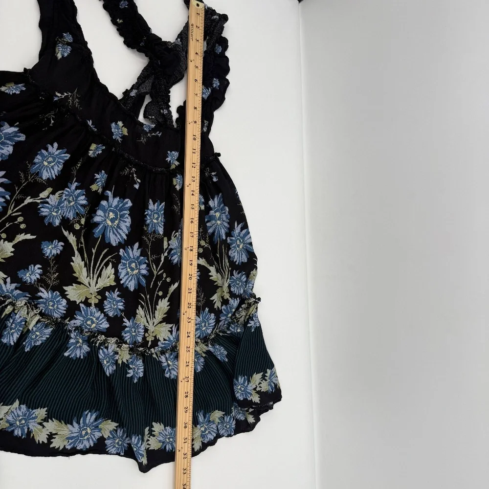Intimately Free People Dress Women Small Black Blue Floral Slip Ruffle ScoopNeck